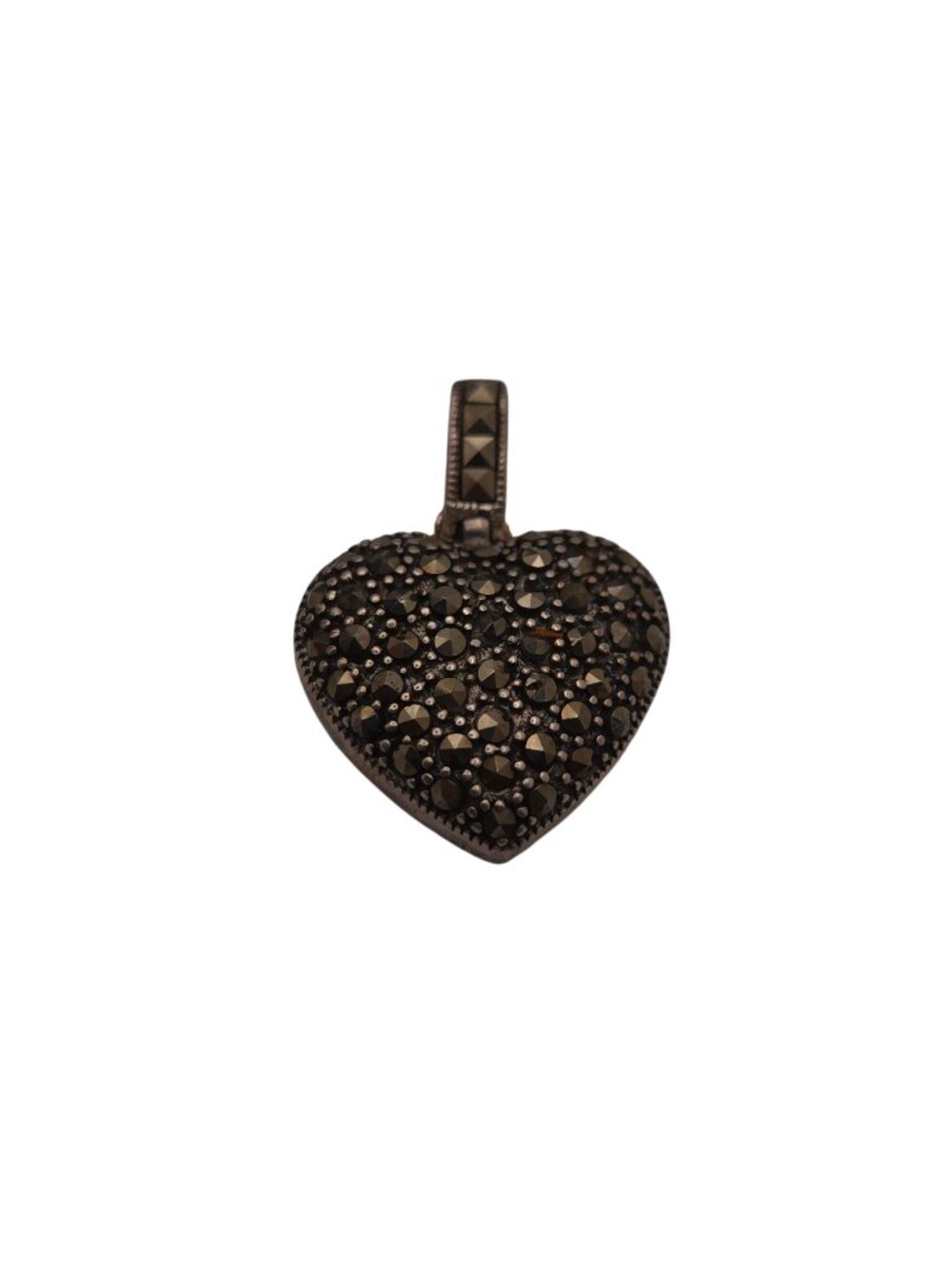 Vintage Sterling Silver 925 Heart Pendant Marcasite 1.5" Art Deco Victorian